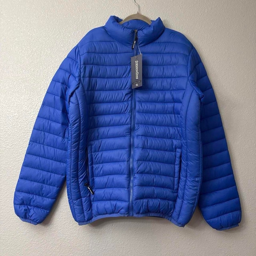 Jackson Hole Blue Puffer Jacket with Zippered Pockets and Hidden Inner Pockets
